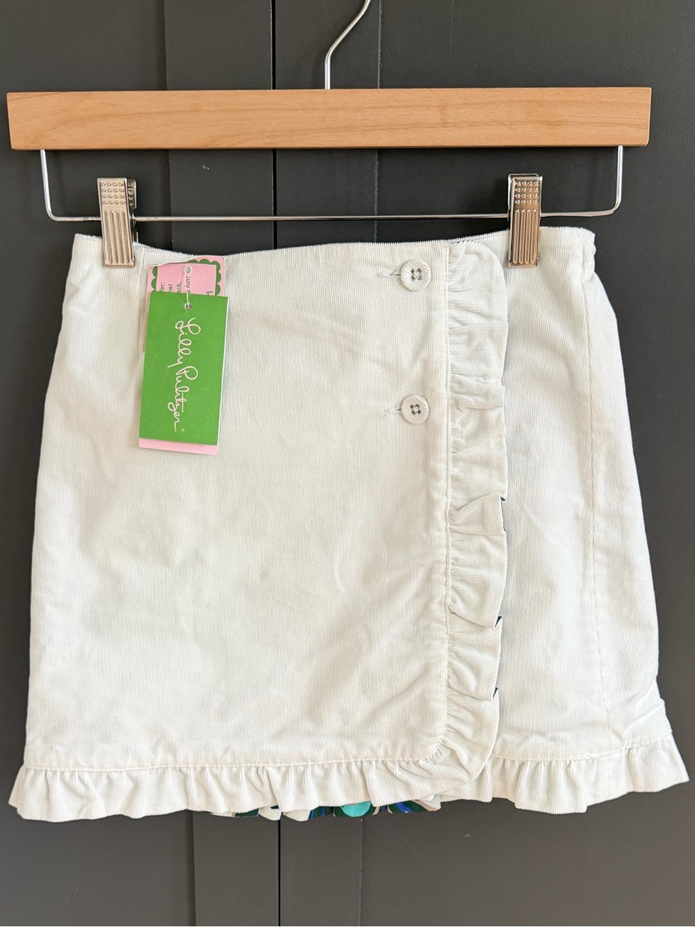 Lilly Pulitzer Reversible Wrap Skirt |Cream corduroy & print | Ruffle-Trim | 8